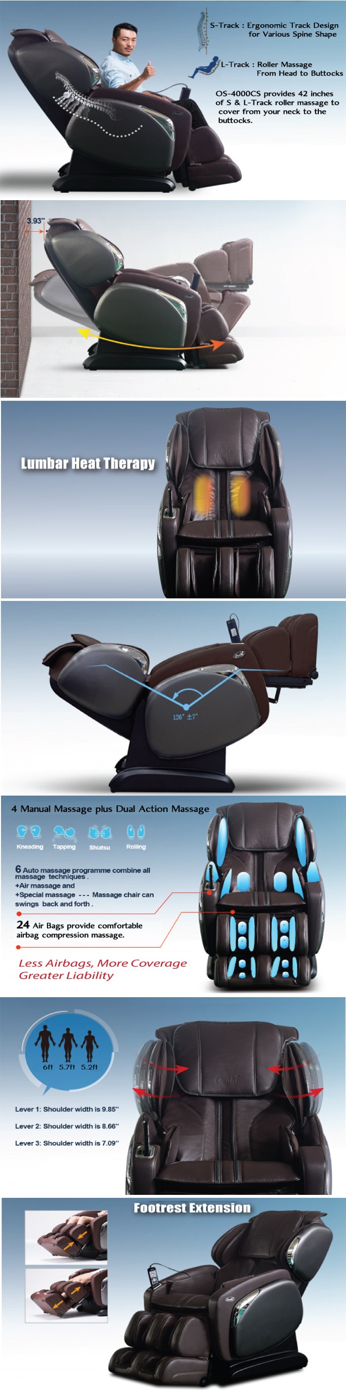 TITAN Osaki 4000 Series Brown Faux Leather Reclining 2D Massage Chair with Zero Gravity, Foot